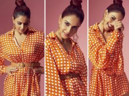 Genelia D’Souza dons bright orange mini shirt dress worth Rs. 8,500