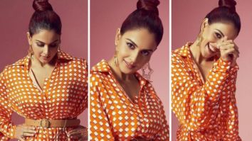 Genelia D’Souza dons bright orange mini shirt dress worth Rs. 8,500