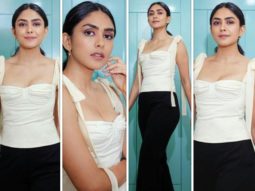 Mrunal Thakur pairs tie-up sleeves bustier with flared pants for Toofaan promotions