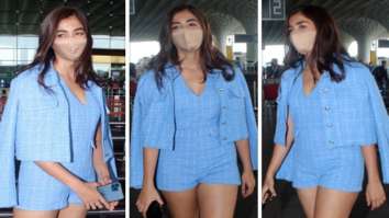 Pooja Hegde channels monotone style in blue romper and blazer as she leaves for Chennai for Vijay’s Beast shoot