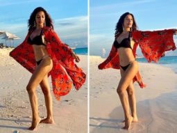 Sophie Choudry sizzles in skimpy bikini paired with printed cape