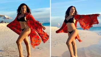 Sophie Choudry sizzles in skimpy bikini paired with printed cape