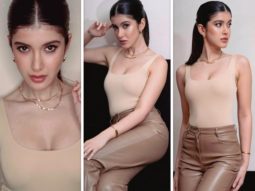 Shanaya Kapoor raises oomph factor in nude bralette and faux brown leather pants