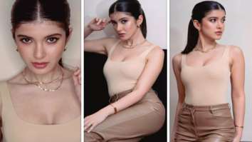 Shanaya Kapoor raises oomph factor in nude bralette and faux brown leather pants