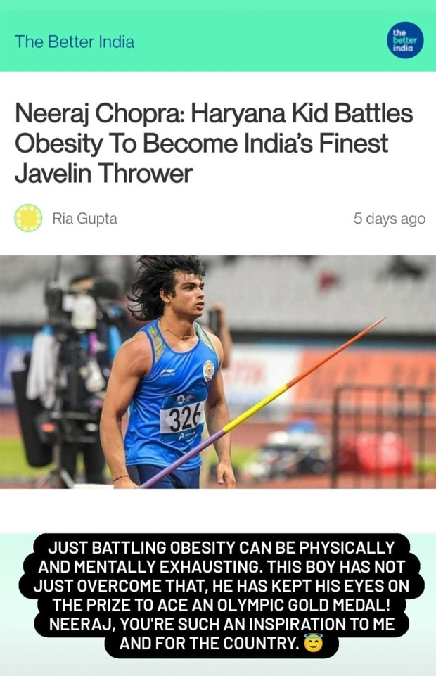 “Neeraj, you're such an inspiration to me and for the country”, says Arjun Kapoor as he praises Olympic gold medalist Neeraj Chopra for his battle with obesity