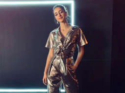Ananya Panday stuns in a metallic jumpsuit with a plunging neckline