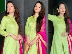 Anushka Sen looks beautiful in pastel green & pink gota patti suit for her Rakhi celebration