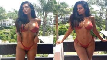 Esha Gupta is a sexy siren in sultry crimson brown bikini set