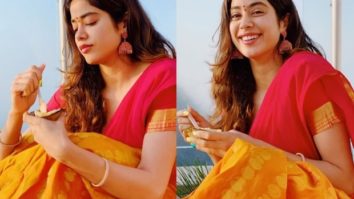 Janhvi Kapoor is all smiles in traditional yellow and red half saree on the occasion of Onam