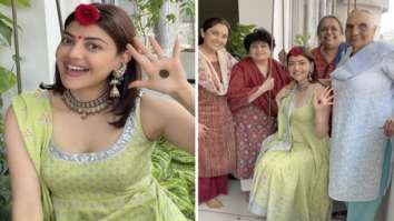 Kajal Aggarwal dons lime green Anita Dongre anarkali dress while celebrating her first Hariyali Teej
