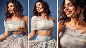 Khushi Kapoor looks resplendent in a blue and white floral lehenga worth Rs. 95,000 from Anita Dongre