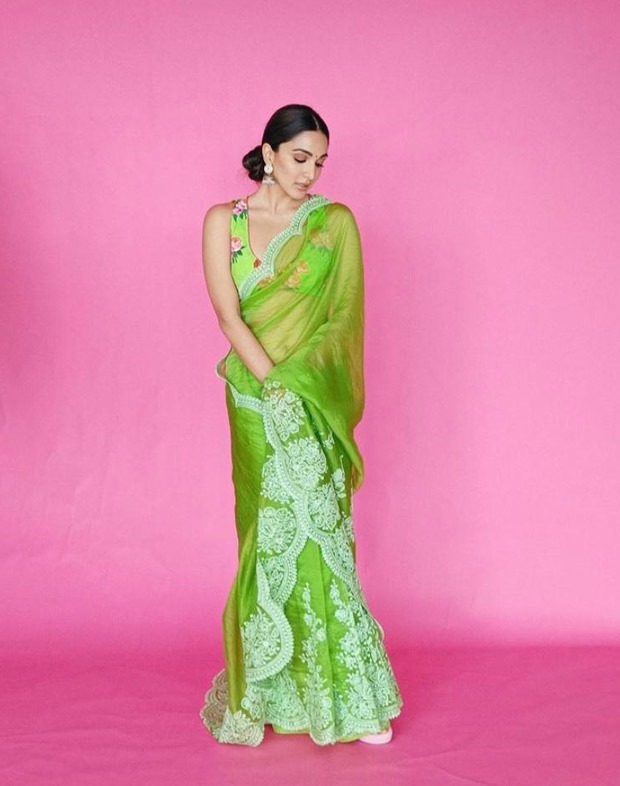 Kiara Advani stuns in an embroidered neon green saree worth Rs. 48,000