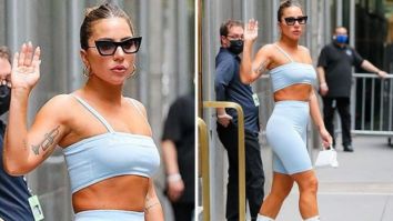 Lady Gaga slips into a sports bra and cycling shorts paired with 9-inch sky-high platform heels at Radio City Hall in New York