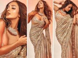 Malaika Arora does a sensuous photoshoot dressed in a golden sequin saree by Manish Malhotra