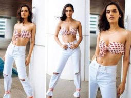 Manushi Chillar raises oomph factor in strapless printed bralette and skinny jeans