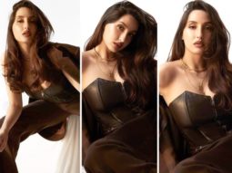 Nora Fatehi gives major boss vibes in a leather corset with high waisted brown trousers