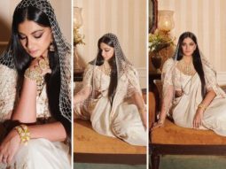Rhea Kapoor dons a white bridal attire with a pearl veil from Anamika Khanna for her wedding ceremony with Karan Boolani