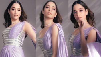Tamannaah looks stunning in lavender pre-stitched metallic saree by designer Amit Aggarwal worth Rs.62,500