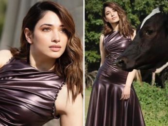 Tammannah Bhatia channels her boss lady vibes in a black faux metallic dress for a photoshoot