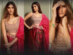 Tara Sutaria looks gorgeous in a cherry red saree from Punit Balana worth Rs. 45,000