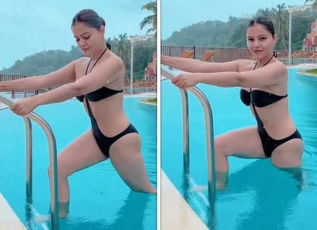 Rubina Dilaik flaunts her curves in an all-black monokini as she takes a dip in the pool