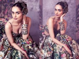 Manushi Chhillar looks enchanting in a floral embroidered bustier and matching gathered long skirt by Rocky Star worth Rs.67,500