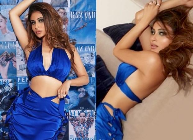 Mouni Roy goes dramatic in electric blue halter neck top and satin bodycon skirt Mouni Roy goes dramatic in electric blue halter neck top and satin bodycon skirt