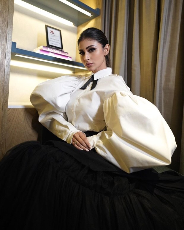 Mouni Roy keeps it chic in puffed sleeved shirt and tulle skirt worth Rs. 41,750