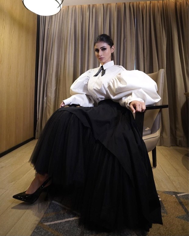 Mouni Roy keeps it chic in puffed sleeved shirt and tulle skirt worth Rs. 41,750