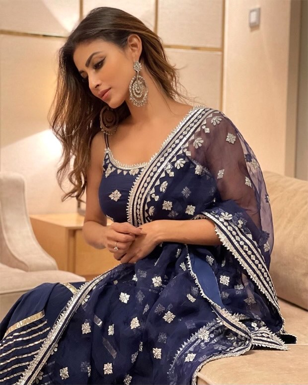 Mouni Roy looks opulent in navy blue embellished silk sharara worth Rs.26,500 Mouni Roy looks opulent in navy blue embellished silk sharara worth Rs.26,500