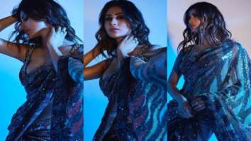 Mouni Roy looks radiant in embellished sequin saree paired with halter neck blouse Mouni Roy looks radiant in embellished sequin saree paired with halter neck blouse