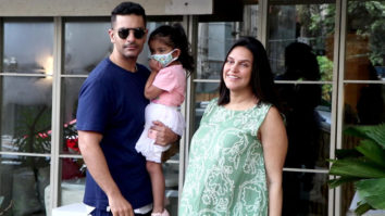 Snapped: Neha Dhupia and Angad Bedi with their daughter at a cafe in Bandra, Mumbai