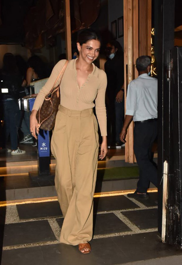 Deepika Padukone rocks the monotone nude palette along with a Louis Vuitton bag worth Rs. 2 lakhs as she steps out for dinner in the city