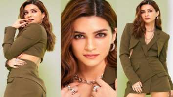 Kriti Sanon looks stunning olive green blazer dress with waist cut-outs for Hum Do Humare Do promotions