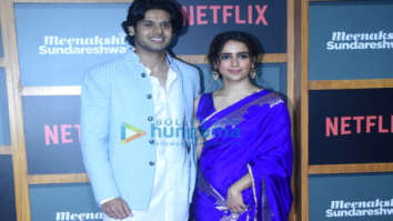 Photos: Sanya Malhotra and Abhimanyu Dassani snapped at the trailer launch of Meenakshi Sundareshwar