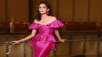 Prithviraj actress Manushi Chhillar looks beautiful in pink Gauri and Nainika custom-made gown