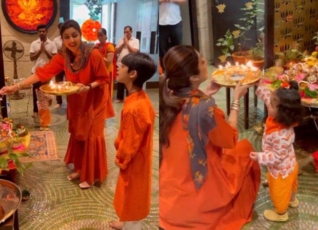 "Sowing the seeds of faith in both of them from a young age", says Shilpa Shetty as she performs aarti at home with Viaan and Samisha, watch video