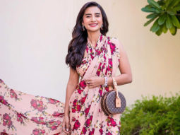 Patralekhaa goes desi with a blush pink saree created by Shehla Khan for pre-wedding festivities with Rajkummar Rao