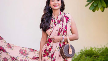 Patralekhaa goes desi with a blush pink saree created by Shehla Khan for pre-wedding festivities with Rajkummar Rao