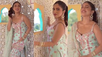 Bhumi Pednekar is bespoke in a sky blue gharara set with heavy mirror work
