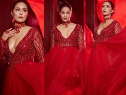 Hina Khan turns up the heat in red plunging neckline gown by Saisha Shinde
