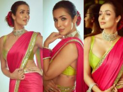 Malaika Arora stuns in a gorgeous pink and green saree by Manish Malhotra