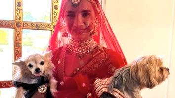 Patralekhaa, in her bridal attire, poses with two dogs in this unseen picture from her wedding with Rajkummar Rao