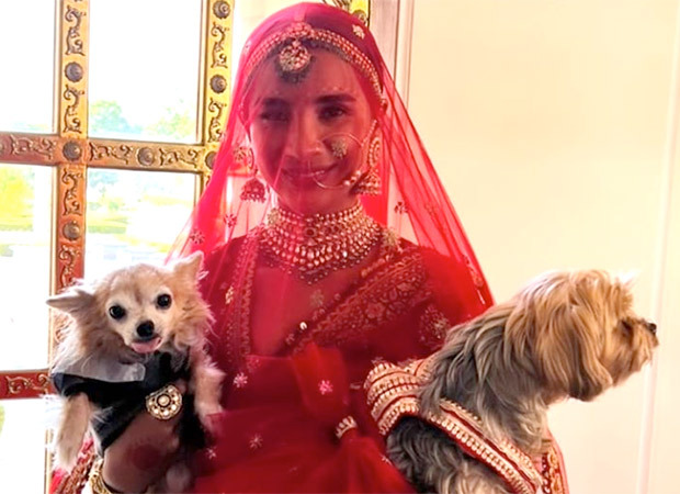 Patralekhaa, in her bridal attire, poses with two dogs in this unseen picture from her wedding with Rajkummar Rao