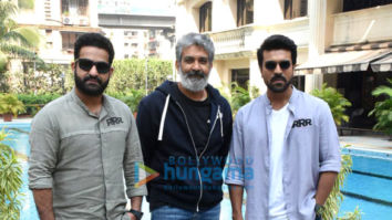 Photos: Jr NTR, Ram Charan and S.S Rajamouli spotted promoting RRR in Mumbai