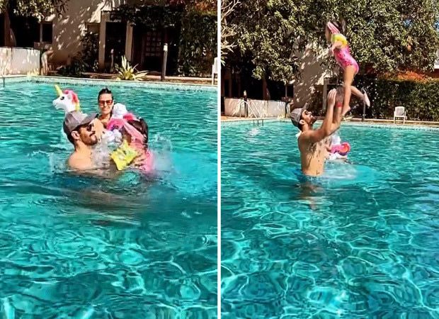 Neha Dhupia and Angad Bedi along with daughter Mehr spend a magical day by the swimming pool