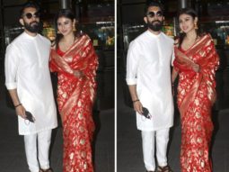 Newlywed Mouni Roy glows in red Banarasi saree with husband Suraj Nambiar as they make first appearance at airport in Mumbai