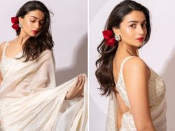 Alia Bhatt is a breathtaking muse channelling retro vibes in white Punit Balana saree worth Rs. 37,000 and red rose for Gangubai Kathiawadi promotions