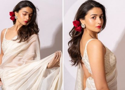 Indian Model Alia Bhatt in Transparent Sleeveless red Saree | Saree look,  Saree designs, Indian model