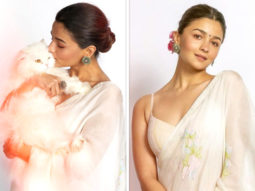 Alia Bhatt mesmerises in white saree for Gangubai Kathiawadi promotions, poses with her cat Edward